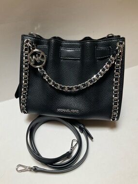 Mina Small Chain Crossbody Bag MICHAEL KORS Black Pebbled Leather Shoulder Bag